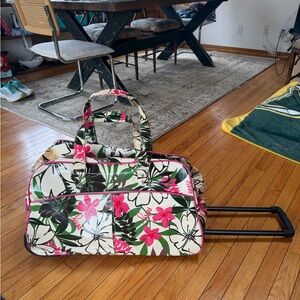 Vintage Roxy Y2K Vinyl Tropical Floral Print Duffle Suitcase Rolly bag